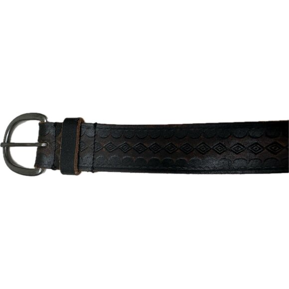 Men Wrangler Western Belt Men\'s M 36 Brown Aztec Leather Belt Embossed Buckle Work